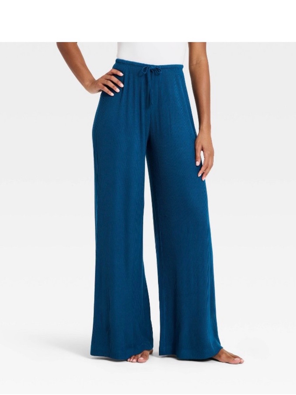 Target Cozy Ribbed Auden Dark Blue Wide-Leg Ribbed Drawstring Pants (worn twice)